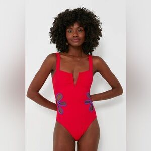 Tuckernuck Red One Piece Swimsuit with Purple Accents